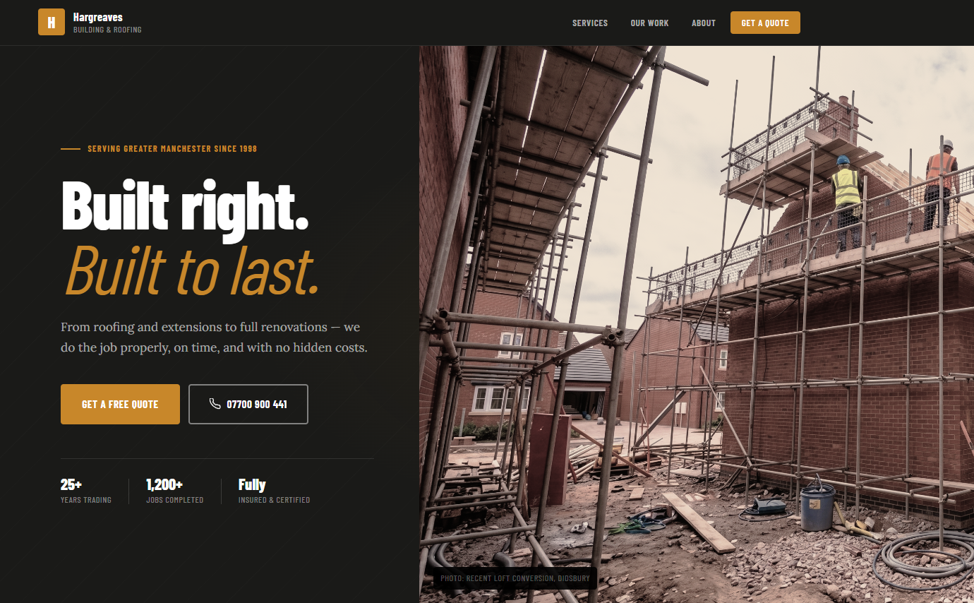 Hargreaves Building and Roofing website screenshot