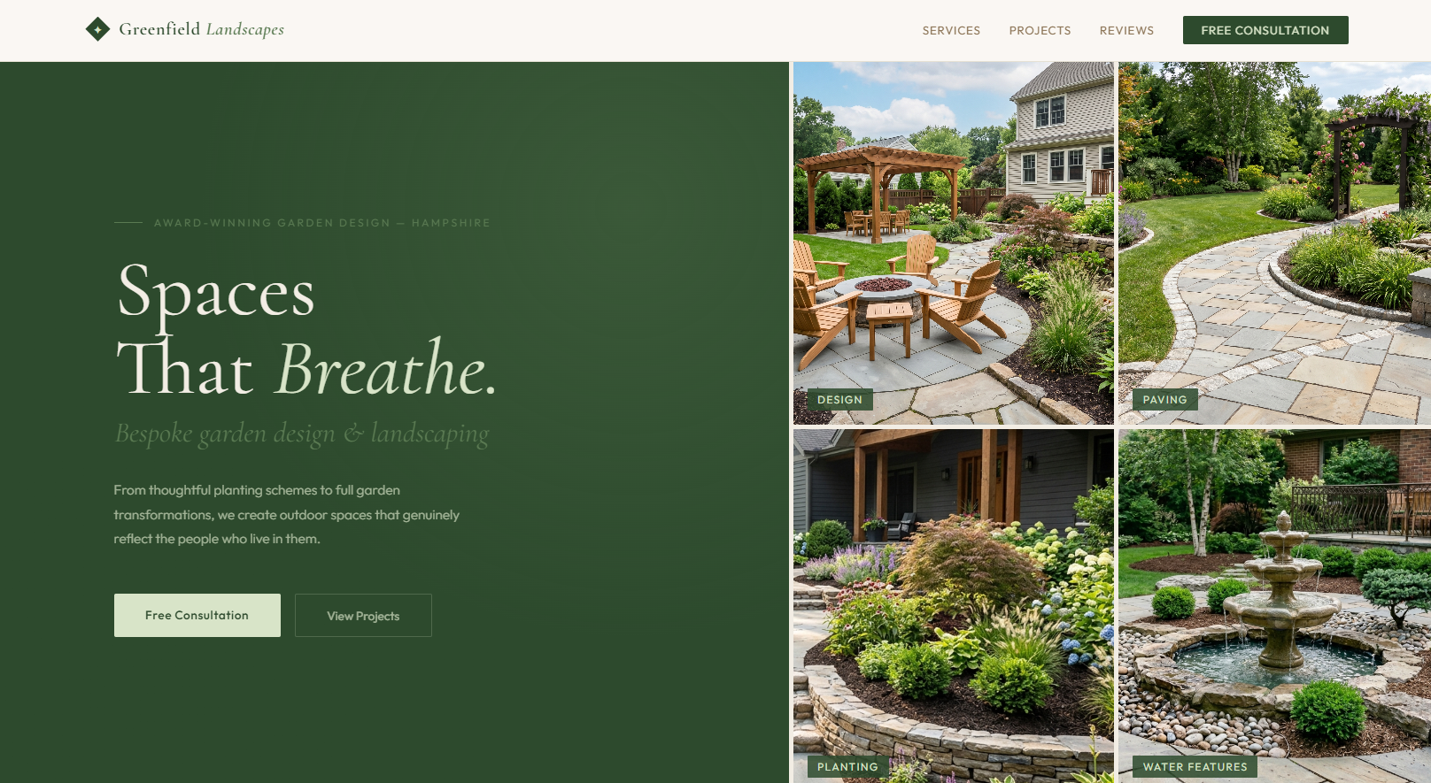 Greenfield Landscapes website screenshot